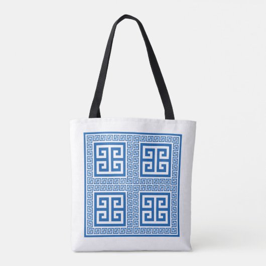 Grieks sleutelpatroon blauw en wit tote bag (Achterkant)