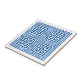 Grieks sleutelpatroon blauw met witte keramische T Tegeltje (Zijkant)