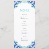 Grieks sleutelpatroon & blauwe kolom trouwkaart menu (Achterkant)