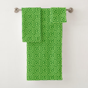 Grieks sleutelpatroon, Emerald Green en Limoen Bad Handdoek