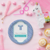 Grieks sleutelpatroon en aqua blauwe kolom bruilof papieren bordje (Feest)