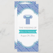 Grieks sleutelpatroon en programma voor blauwe kol programmakaart (Voorkant / Achterkant)