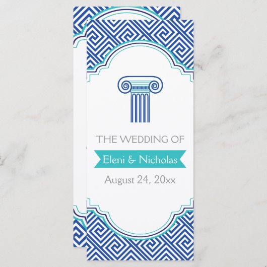 Grieks sleutelpatroon en programma voor blauwe kol programmakaart (Voorkant / Achterkant)