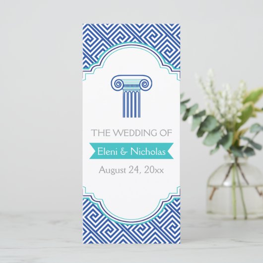 Grieks sleutelpatroon en programma voor blauwe kol programmakaart (Staand voorkant)