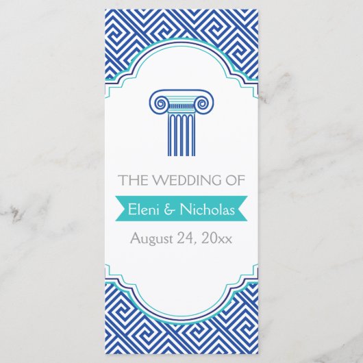 Grieks sleutelpatroon en programma voor blauwe kol programmakaart (Voorkant)