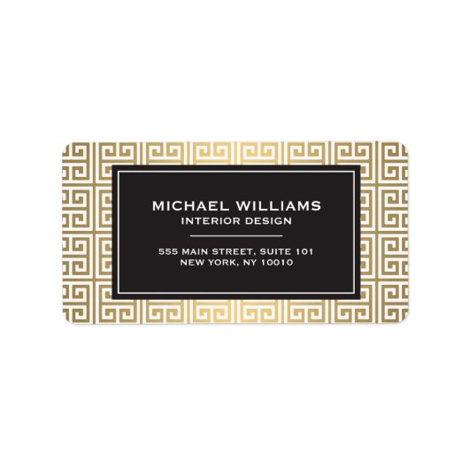 Grieks sleutelpatroon in Faux Gold/White Adreslabe Etiket (Voorkant)