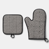 Grieks sleutelpatroon ovenwant & pannenlap set (Voorkant)