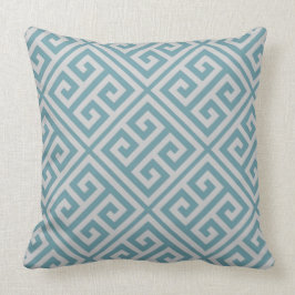 Grieks sleutelpatroon Pillow Dusky Blue & Grey Kussen