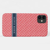 Grieks Sleutelpatroon Roze Wit Grijs met Naam Case-Mate iPhone Case (Achterkant (horizontaal))