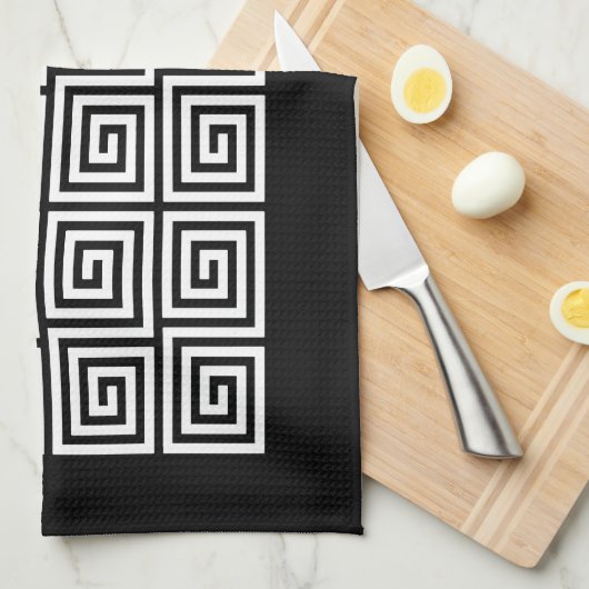 Grieks sleutelpatroon theedoek (Quarter Fold)