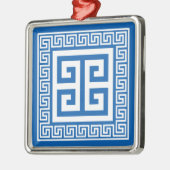 Grieks sleutelpatroon wit en blauw metaal Ornament (Links)