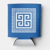 Grieks sleutelpatroon wit en blauw ontwerp blikjeskoeler (Voorkant)