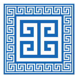 Grieks sleutelpatroon wit en blauw ontwerp foto afdruk
