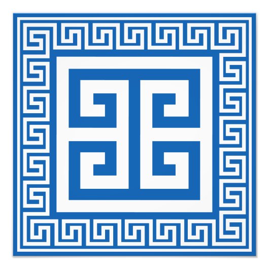 Grieks sleutelpatroon wit en blauw ontwerp foto afdruk (Voorkant)