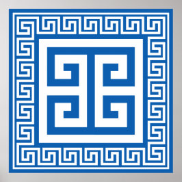 Grieks sleutelpatroon wit en blauw ontwerp poster