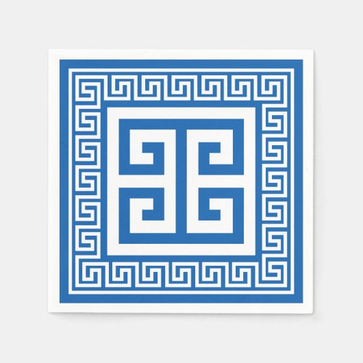 Grieks sleutelpatroon wit en blauw papier servette servet (Voorkant)