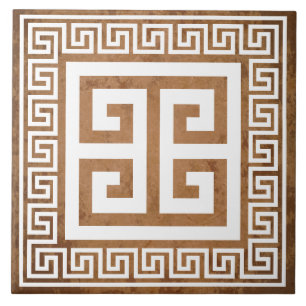 Grieks Sleutelpatroon Wit Ontwerp Keramische Tegel Tegeltje