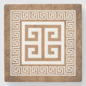 Grieks Sleutelpatroon Wit Ontwerp Stenen Onderzetter (Voorkant)