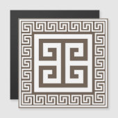 Grieks sleutelpatroon witte en bruine magnetische (Voorkant / Achterkant)