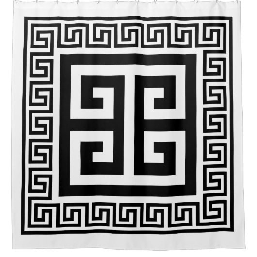 Grieks sleutelpatroon zwart ontwerp douchegordijn (Voorkant)