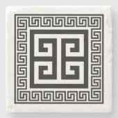 Grieks sleutelpatroon zwart ontwerp stenen onderzetter (Voorkant)