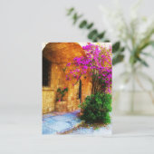 Grieks stenen huis - oude houten deur Bougainville Briefkaart (Staand voorkant)