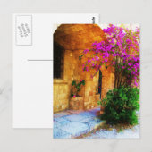 Grieks stenen huis - oude houten deur Bougainville Briefkaart (Voorkant / Achterkant)