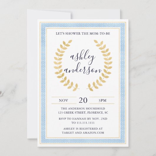 Grieks Toga Baby shower uitnodiging (Voorkant)