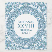 Grieks toga party thema met blauw patroon wijn etiket (Enkel label)