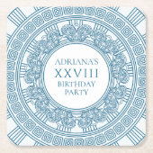 Grieks toga verjaardagsfeestje met blauwe elemente kartonnen onderzetters (Voorkant)