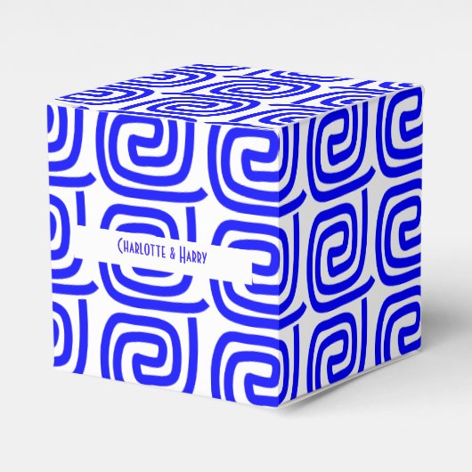 Grieks Traditioneel Blauw Wit Meander Gepersonalis Bedankdoosjes (Voorkant Zijde)