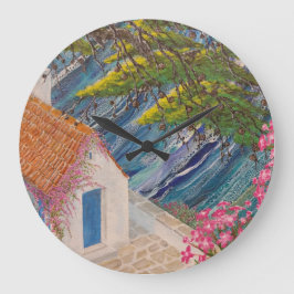 Grieks Vakantie Blauw en Roze Grote Klok