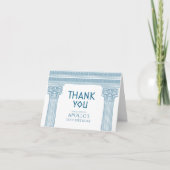 Grieks Verjaardagsfeest met blauwe kolommen Dank U Bedankkaart (Voorkant)