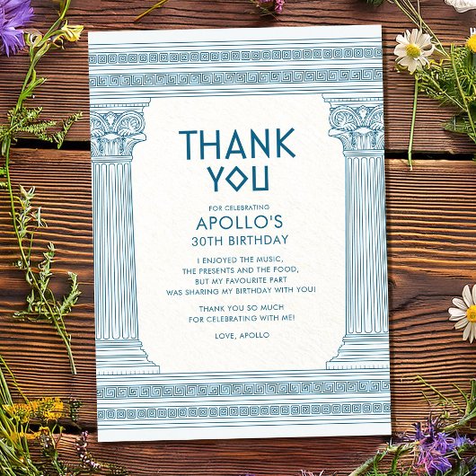 Grieks Verjaardagsfeest met blauwe tempel Bedankkaart