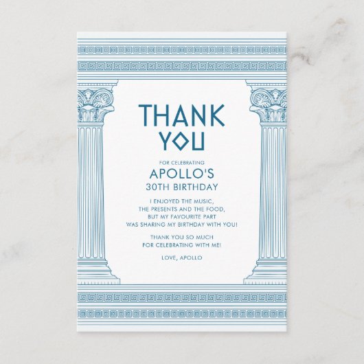 Grieks Verjaardagsfeest met blauwe tempel Bedankkaart (Voorkant)