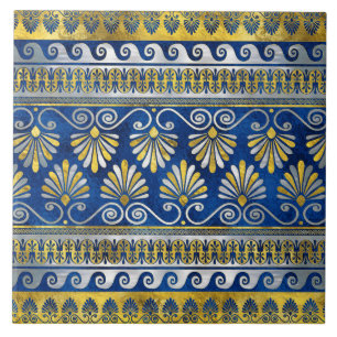 Grieks versiering met Meander Key Blue gemstone Tegeltje