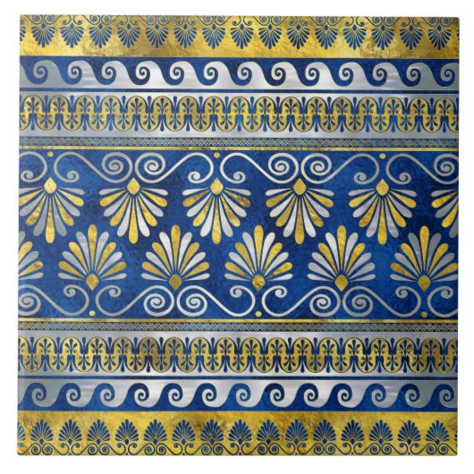 Grieks versiering met Meander Key Blue gemstone Tegeltje (Voorkant)