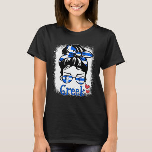 Grieks Vrouw Messy Bun Bril Griekenland Meisje Vla T-shirt