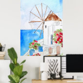 Grieks windmoleninkt en waterverf poster (Thuiskantoor)