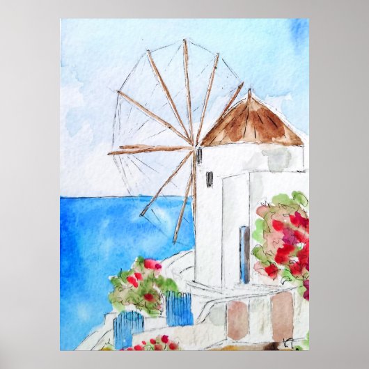 Grieks windmoleninkt en waterverf poster (Voorkant)