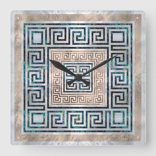 Grieks Zeer belangrijk Ornament - Abalone en goud Vierkante Klok (Voorkant)