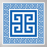 Grieks Zeer belangrijk Patroon Blauw en Wit Ontwer