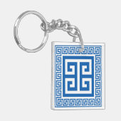 Grieks Zeer belangrijk Patroon Blauw en Wit Ontwer Sleutelhanger (Voorkant Links)