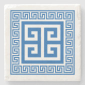 Grieks Zeer belangrijk Patroon Blauw en Wit Ontwer Stenen Onderzetter (Voorkant)