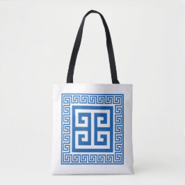 Grieks Zeer belangrijk Patroon Blauw en Wit Ontwer Tote Bag
