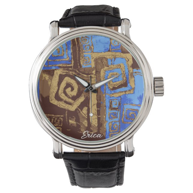 Griekse Abstracte kunst op basis van stamhout Horloge (Voorkant)