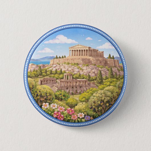 Griekse Acropolis Ronde Button 5,7 Cm (Voorkant)