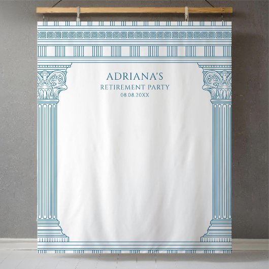 Griekse afscheidsparty met blauwe tempelzuilen wandkleed
