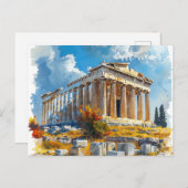 Griekse Akropolis Waterverf Reismonumenten Briefkaart (Voorkant / Achterkant)