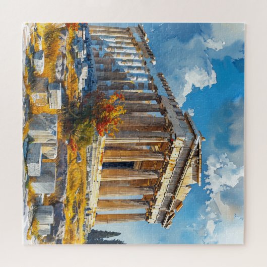 Griekse Akropolis Waterverf Reismonumenten Legpuzzel (Horizontaal)